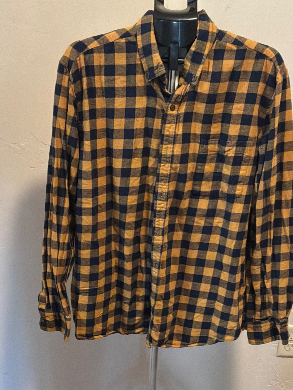 St. John's Bay Yellow and Navy Check Button-Down Shirt